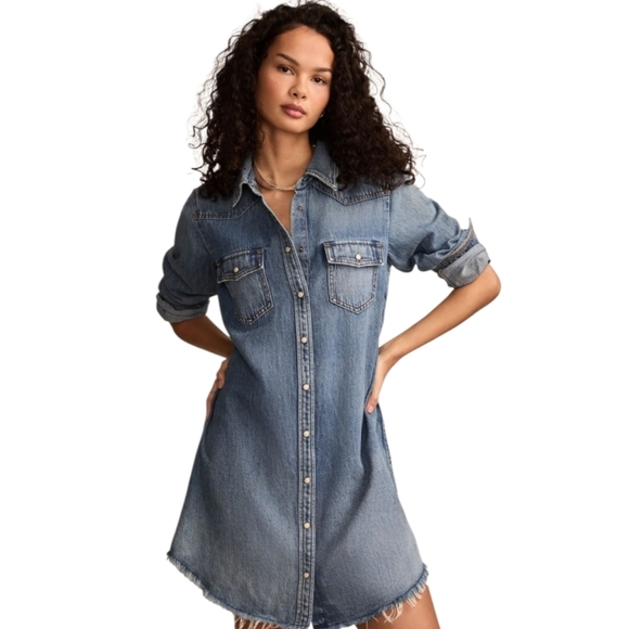 Lucky Brand Dresses & Skirts - Lucky Brand Denim Shirt Dress XL Boho Western Coastal Cowgirl Festival